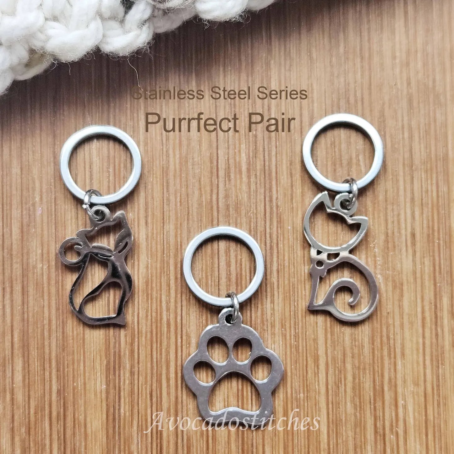 PURRFECT PAIR (3 pieces) - Stainless Steel Series / Knitting Crochet Stitch Markers / Notions