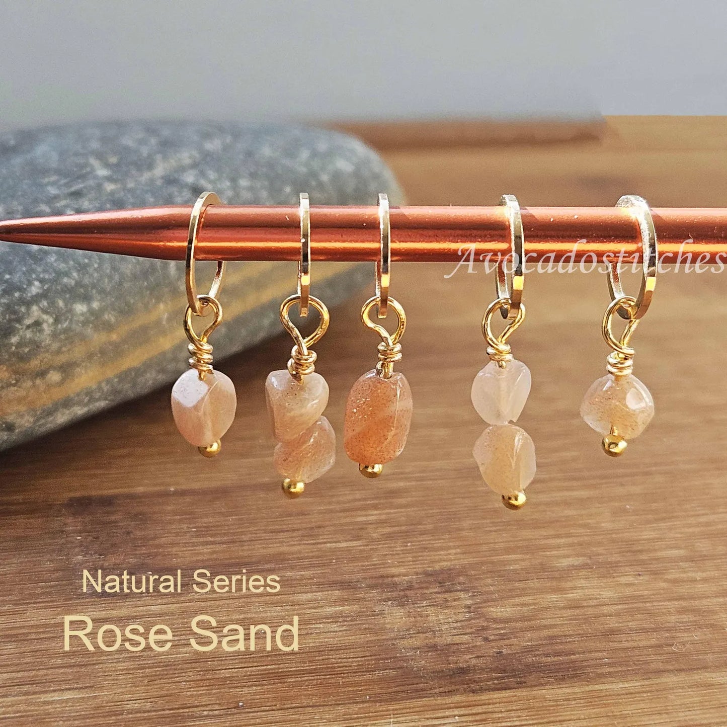 ROSE SAND (Natural Stones) - 5 pieces / Knitting Stitch Markers / Notions