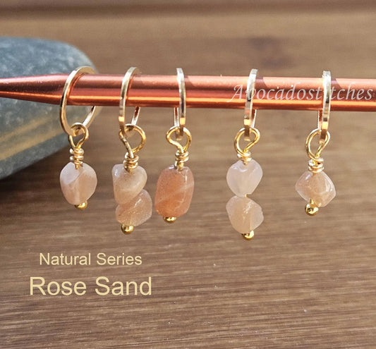 ROSE SAND (Natural Stones) - 5 pieces / Knitting Stitch Markers / Notions