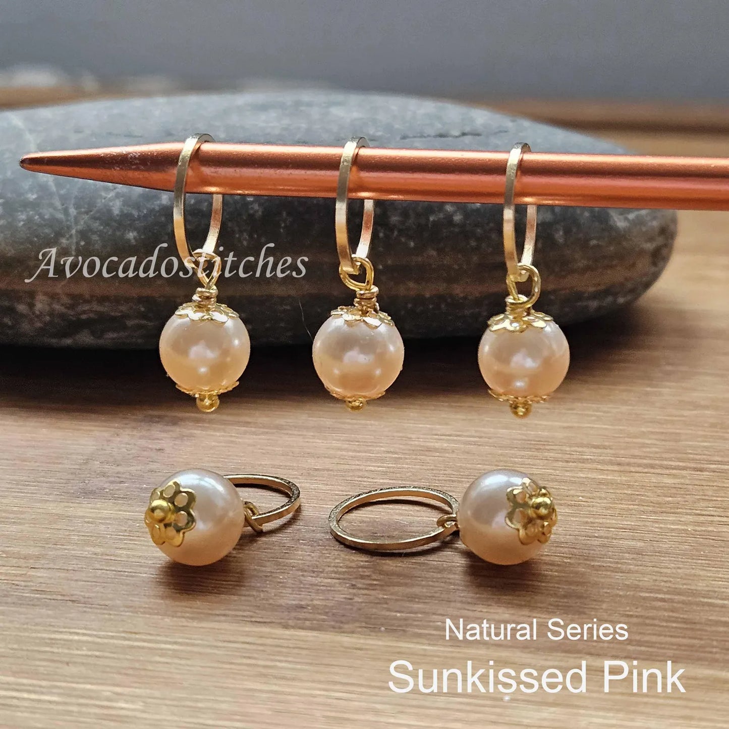 SUNKISSED PINK (Glass Stones) - 5 pieces / Knitting Crochet Stitch Markers / Notions