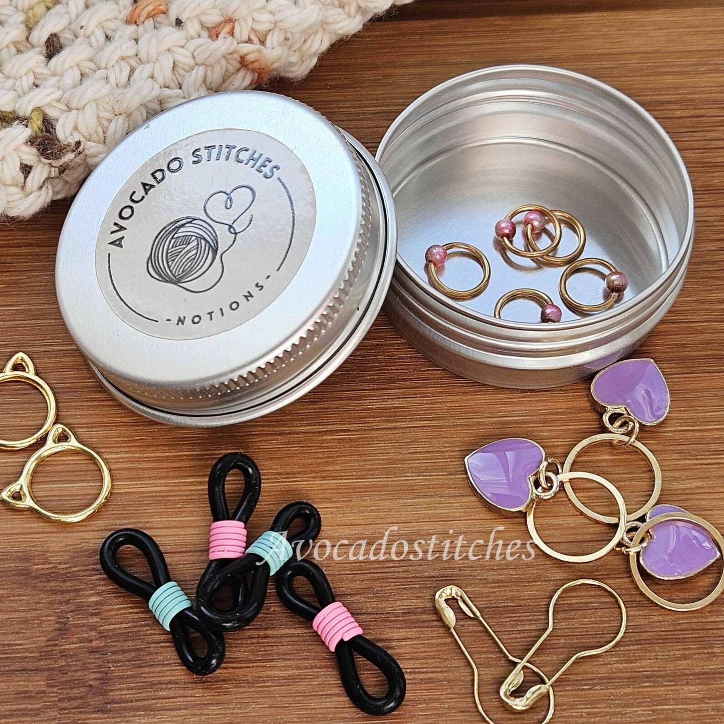 SUNKISSED PINK (Glass Stones) - 5 pieces / Knitting Crochet Stitch Markers / Notions