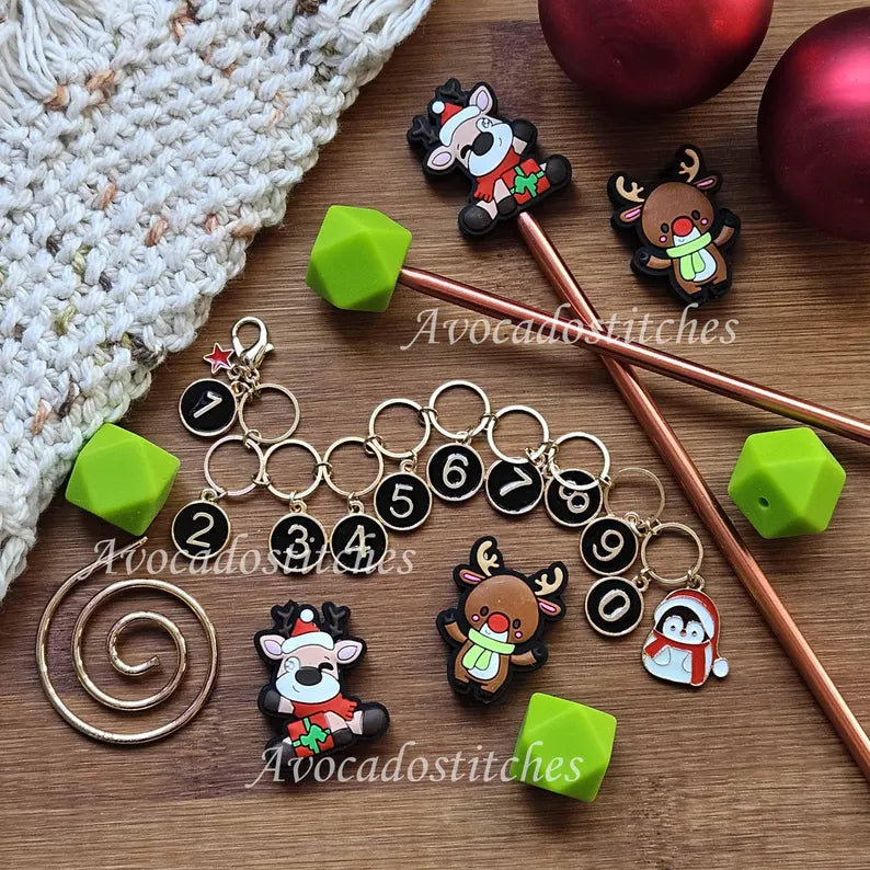 REINDEER & BUDDIES Gift Set / Knitting Notion Set / Holiday Gift Set