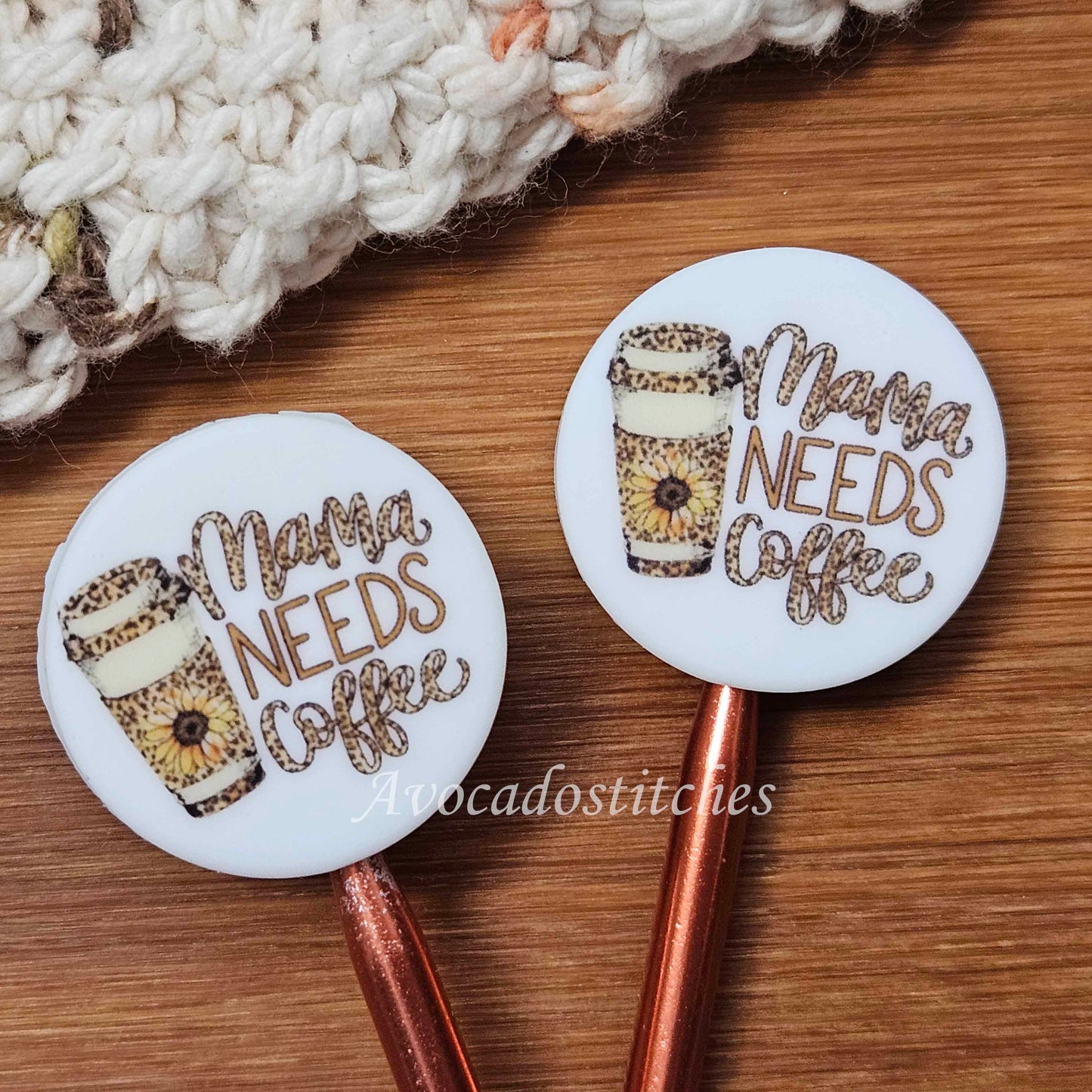 MAMA NEEDS COFFEE Stitch Stoppers / 2 pieces / Knitting Needle Stoppers / Point Protection / Notions