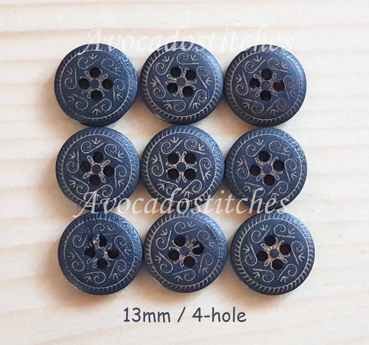 MANDALA / Dark Brown Wooden Buttons / 13-18mm (Set of 8)