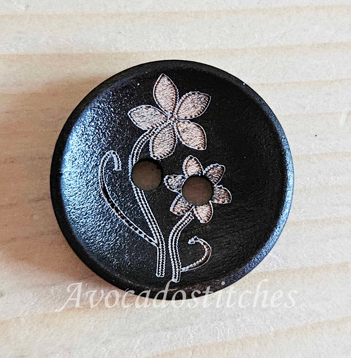 AvoDesigns MOM & ME DAISIES UMBER BROWN / 20mm - 6 buttons / Wooden Buttons / Sewing Buttons