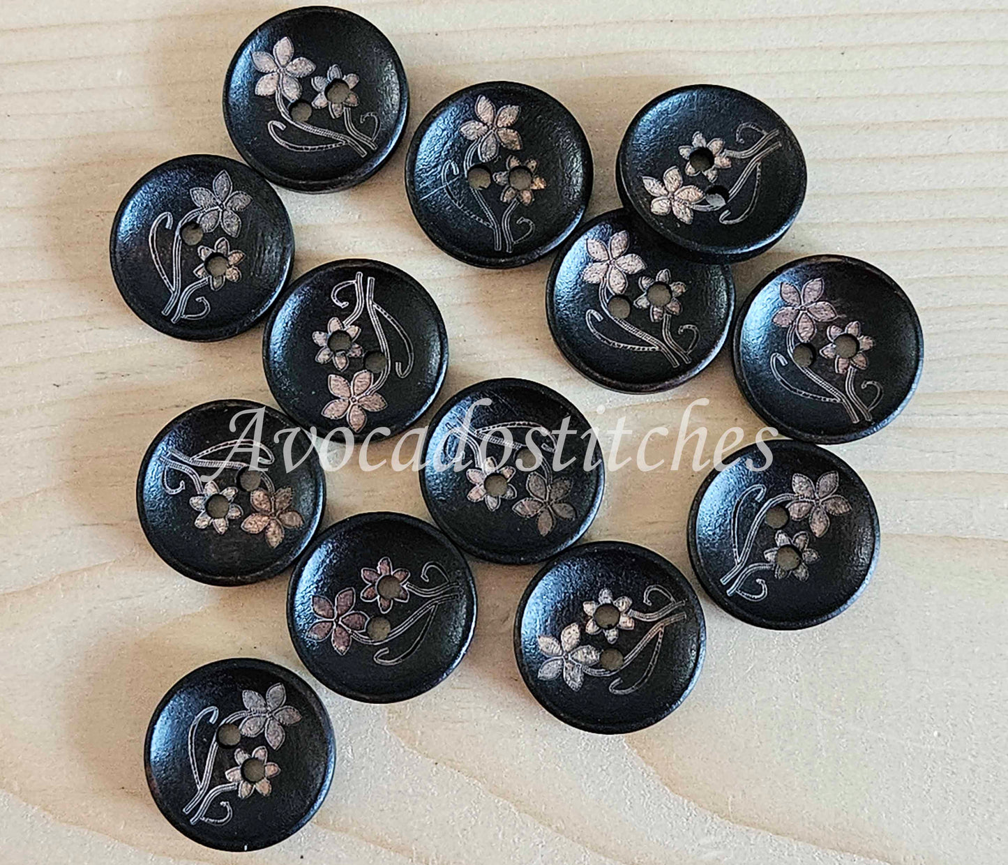 AvoDesigns MOM & ME DAISIES UMBER BROWN / 20mm - 6 buttons / Wooden Buttons / Sewing Buttons