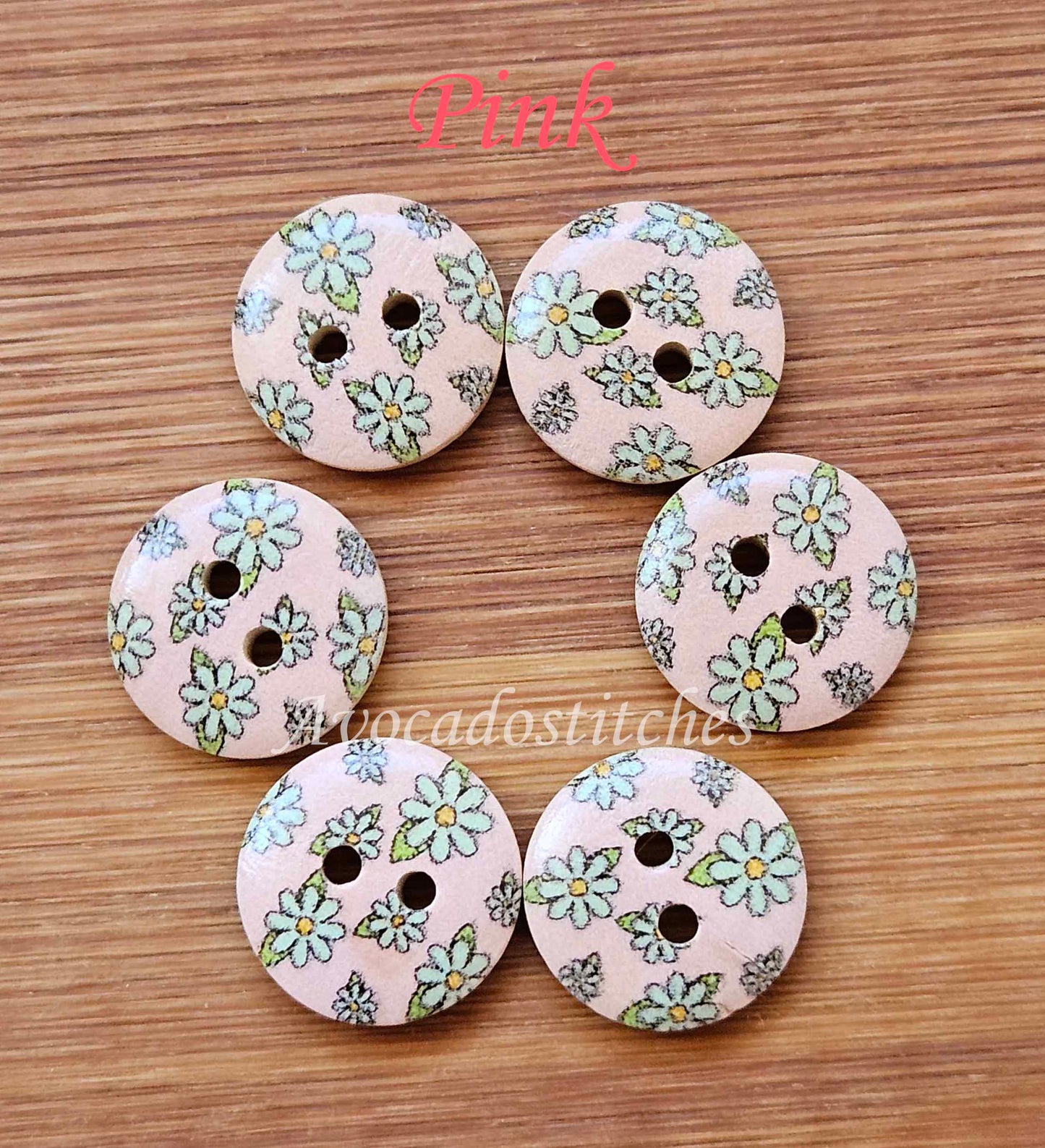 MULTIFLORALS / 15mm - 6 buttons / Wooden Buttons / Sewing Buttons