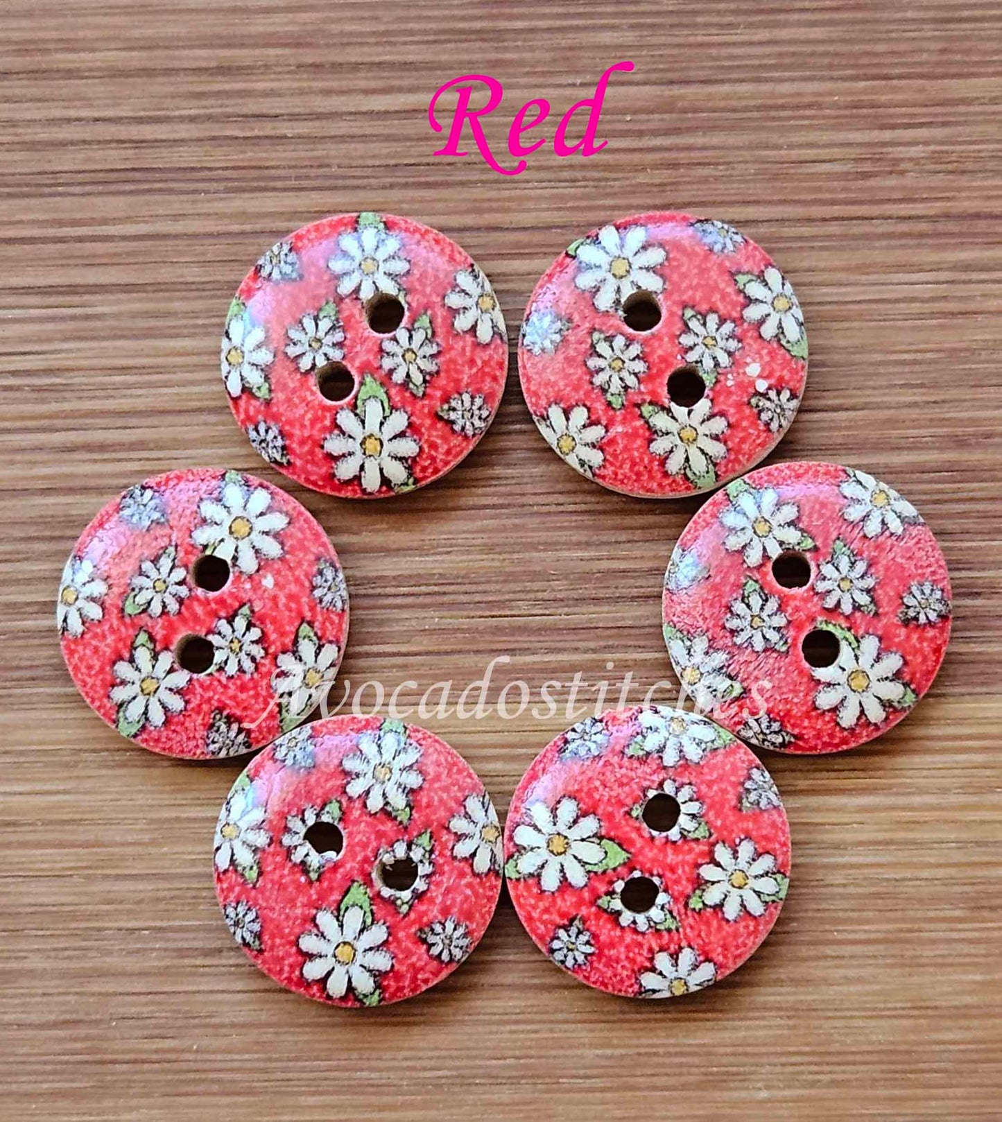 MULTIFLORALS / 15mm - 6 buttons / Wooden Buttons / Sewing Buttons