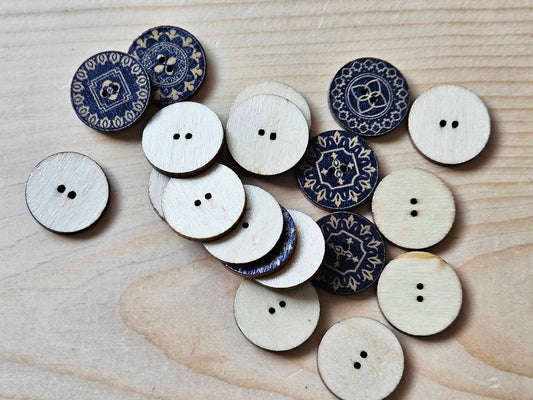 NAVY MANDALA / 15-25mm / 8 buttons / Wooden Buttons / Sewing Buttons