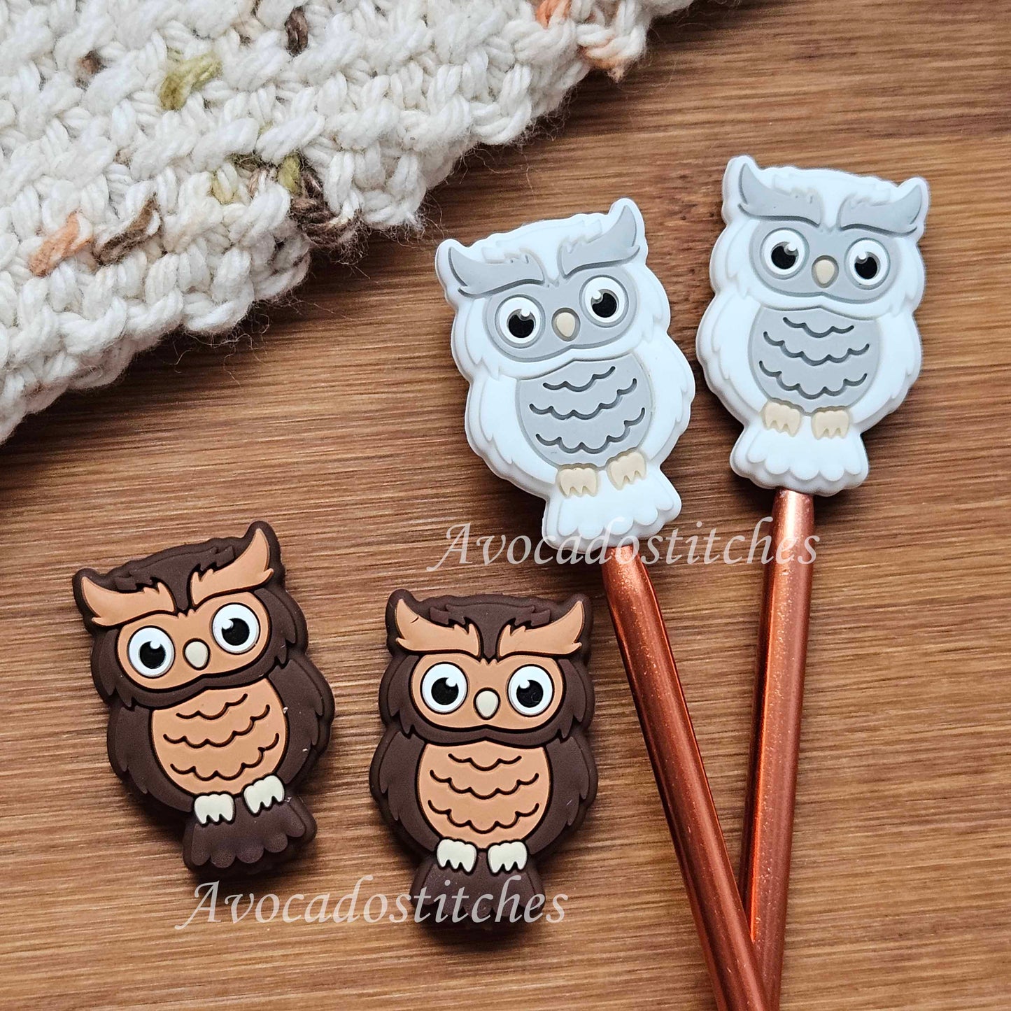 OWL STITCH STOPPERS / 2 pieces / Knitting Needle Stoppers / Point Protection / Notions