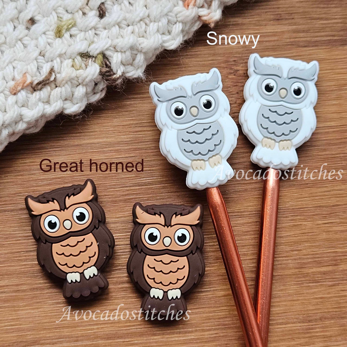 OWL STITCH STOPPERS / 2 pieces / Knitting Needle Stoppers / Point Protection / Notions