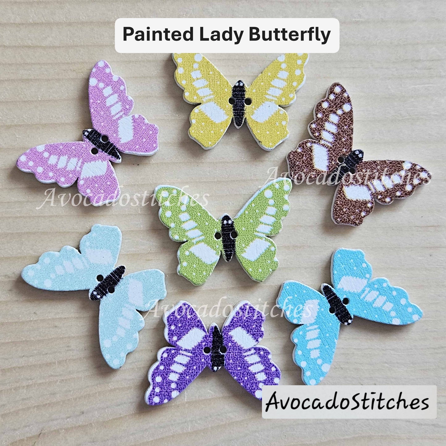 Clearance // PAINTED LADY BUTTERFLY / 8 buttons / Wooden Buttons / Sewing Buttons