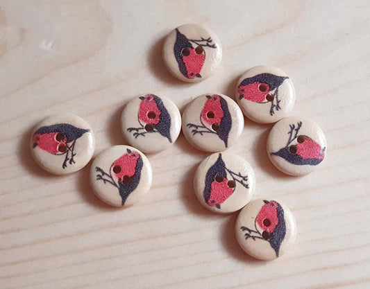 RED BIRD / 15-20mm / 8 buttons / Wooden Buttons / Sewing Buttons