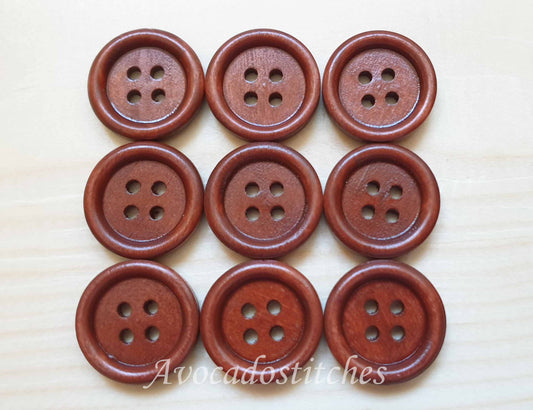 Clearance // 4-HOLE MAROON BROWN Wooden Buttons / 9-25mm Natural Wood Sewing Buttons