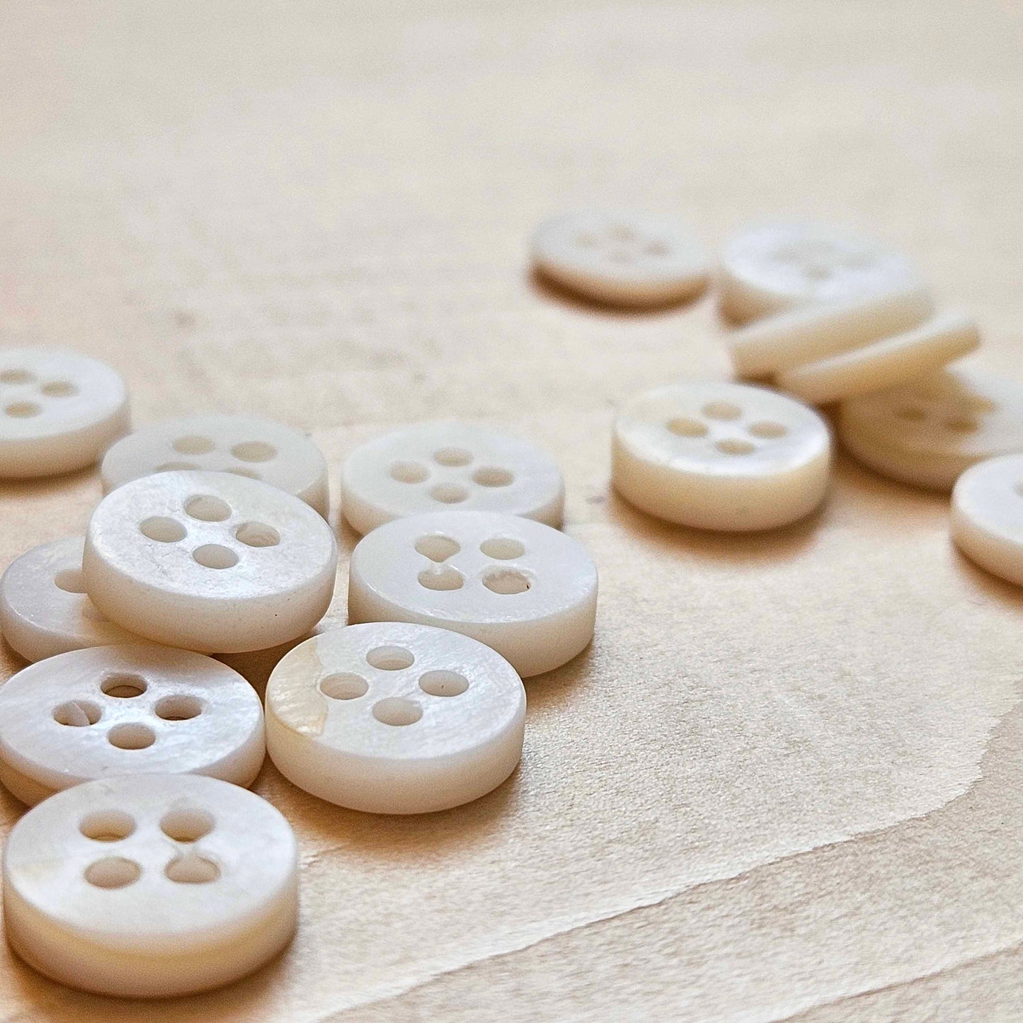 4-HOLE WHITE Seashell Buttons / 10mm - 6 buttons / MOP Shell Buttons / Sewing Buttons