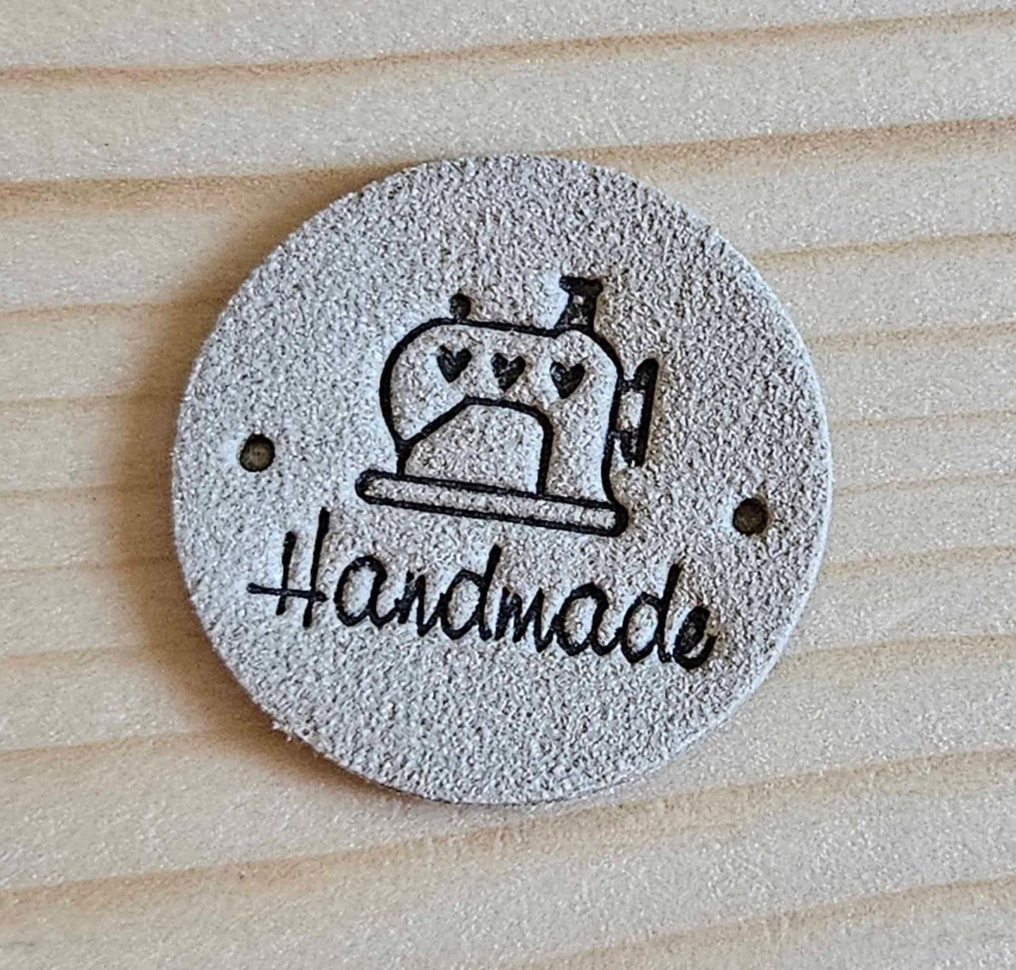SEWING HANDMADE LABELS / Set of 5 / Round Faux Suede Labels / Handmade Tags / Garment Labels