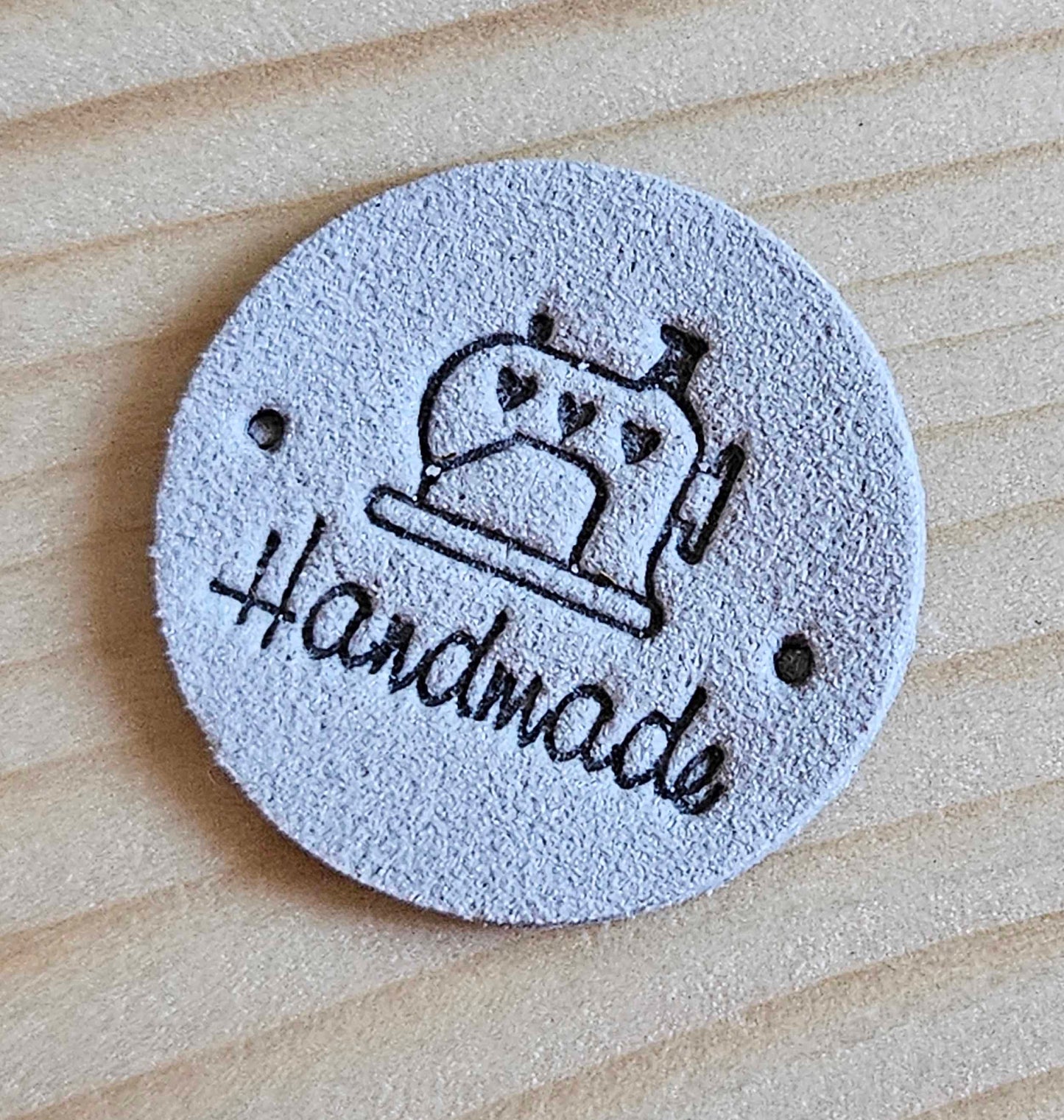 SEWING HANDMADE LABELS / Set of 5 / Round Faux Suede Labels / Handmade Tags / Garment Labels