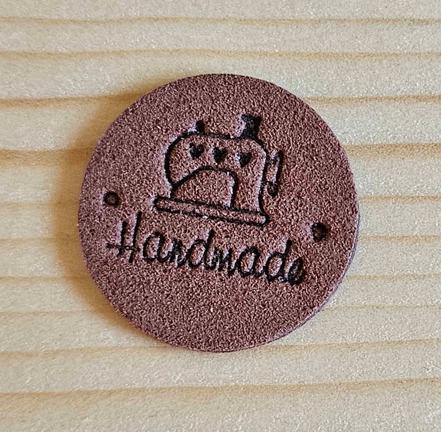 SEWING HANDMADE LABELS / Set of 5 / Round Faux Suede Labels / Handmade Tags / Garment Labels