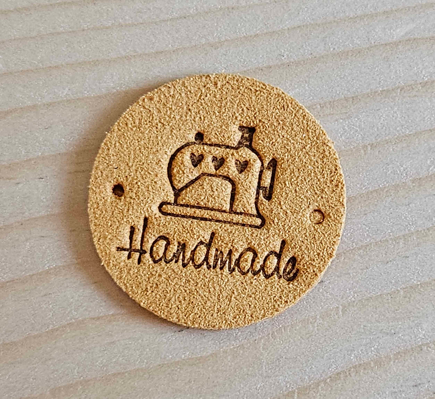 SEWING HANDMADE LABELS / Set of 5 / Round Faux Suede Labels / Handmade Tags / Garment Labels
