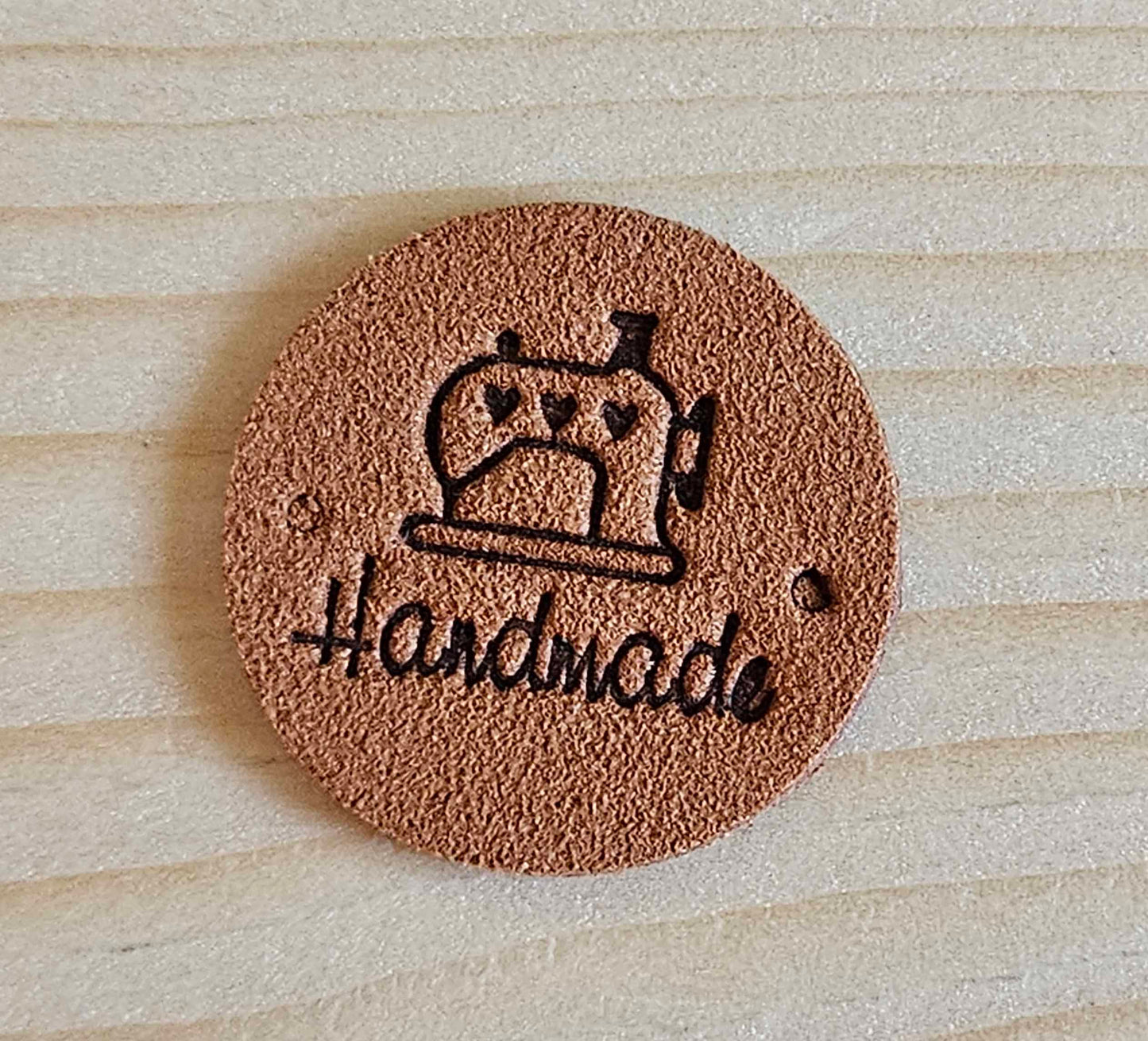 SEWING HANDMADE LABELS / Set of 5 / Round Faux Suede Labels / Handmade Tags / Garment Labels