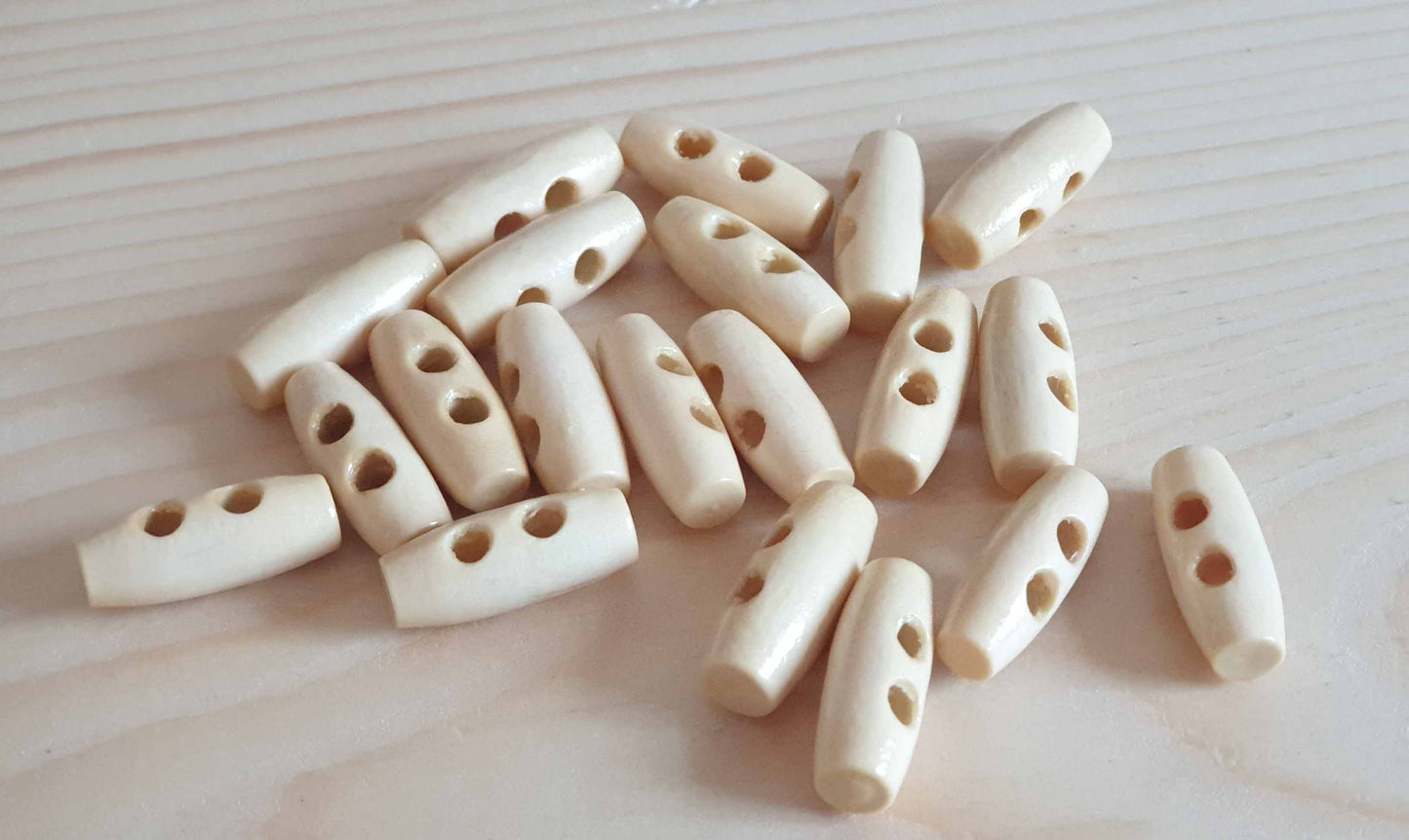 WOODEN TOGGLE BEIGE CREAM / 20mm / Wooden Toggle Buttons / Sewing Buttons