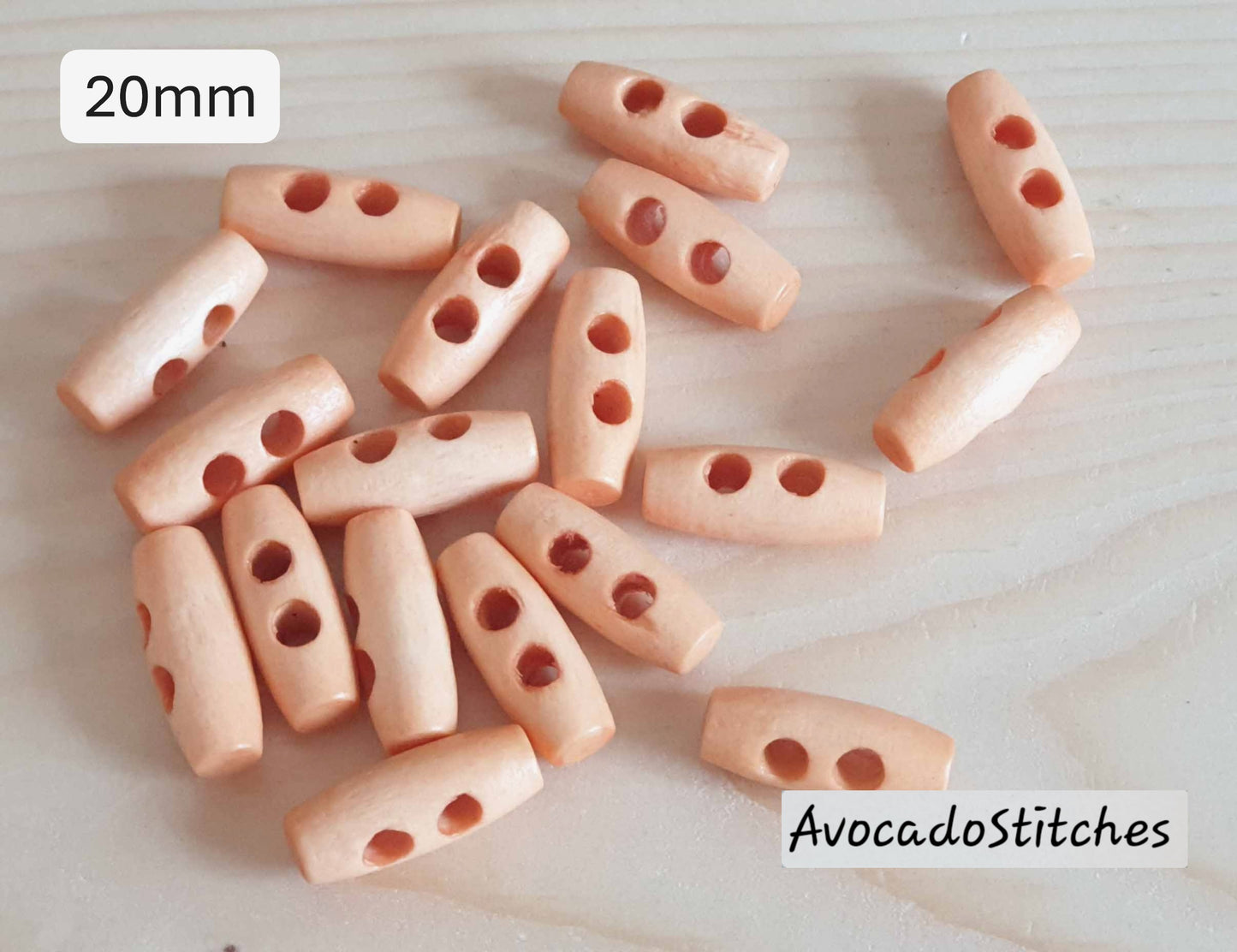 WOODEN TOGGLE Peach Light Orange (Flat) / 20mm - 8 buttons / Wooden Toggle Buttons / Sewing Buttons