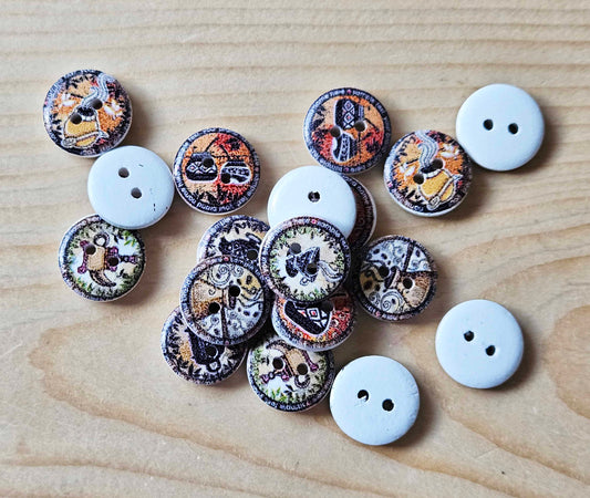 VINTAGE POTTERY / 15mm - 8 buttons / Wooden Buttons / Sewing Buttons
