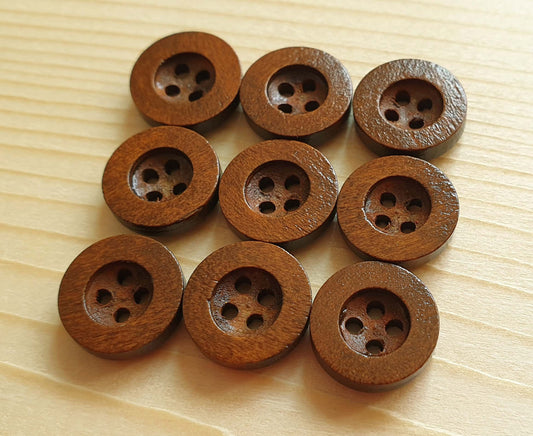 FLAT WIDE EDGE COFFEE BROWN / 10-35mm / Wooden Buttons / Sewing Buttons