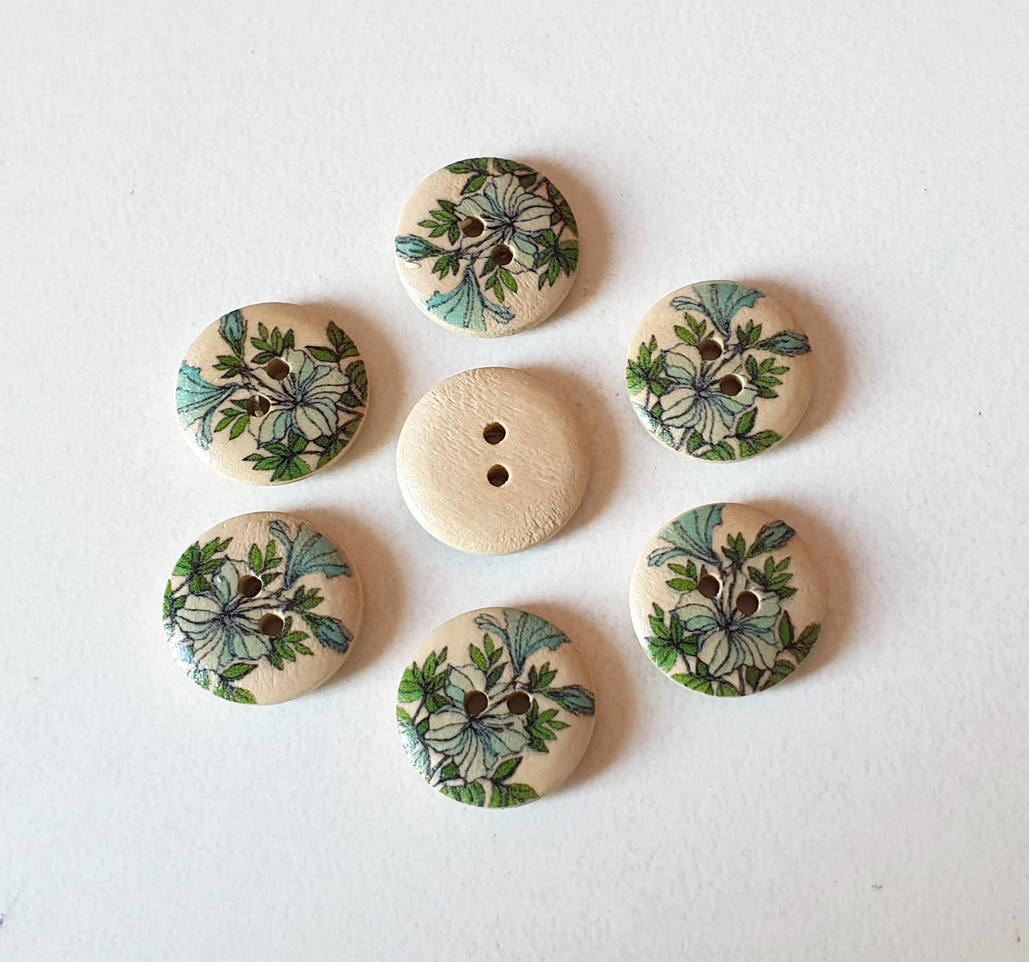 GREEN FLORALS / 18mm - 6 buttons / Wooden Buttons / Sewing Buttons