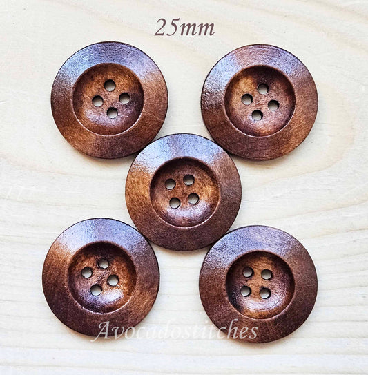 Clearance // WEDGE EDGE / Chocolate Brown 4-Hole Wooden Buttons / 25mm (Set of 8)