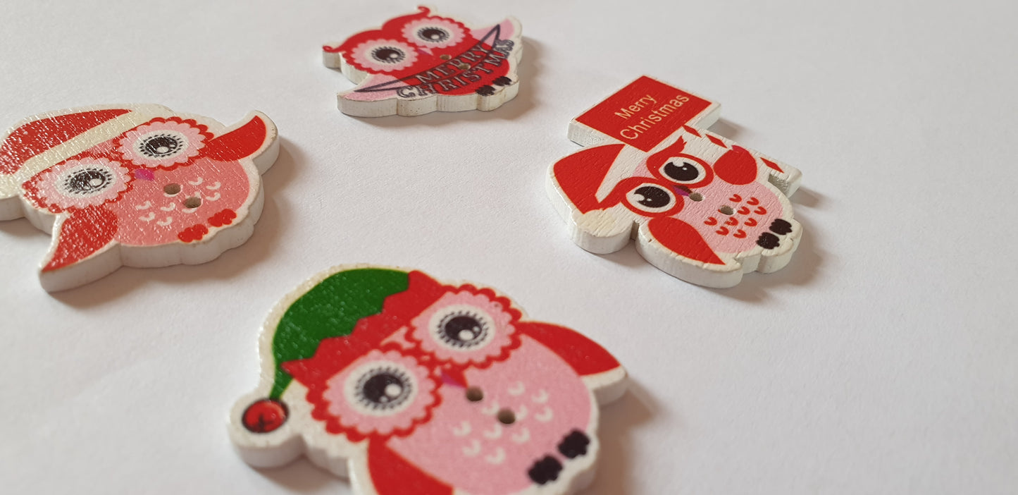 CHRISTMAS OWL / Wooden Buttons / Sewing Buttons