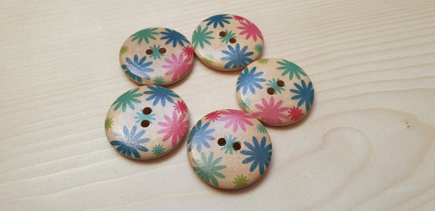 FLOWERWORKS / 30mm - 5 buttons / Wooden Buttons / Sewing Buttons