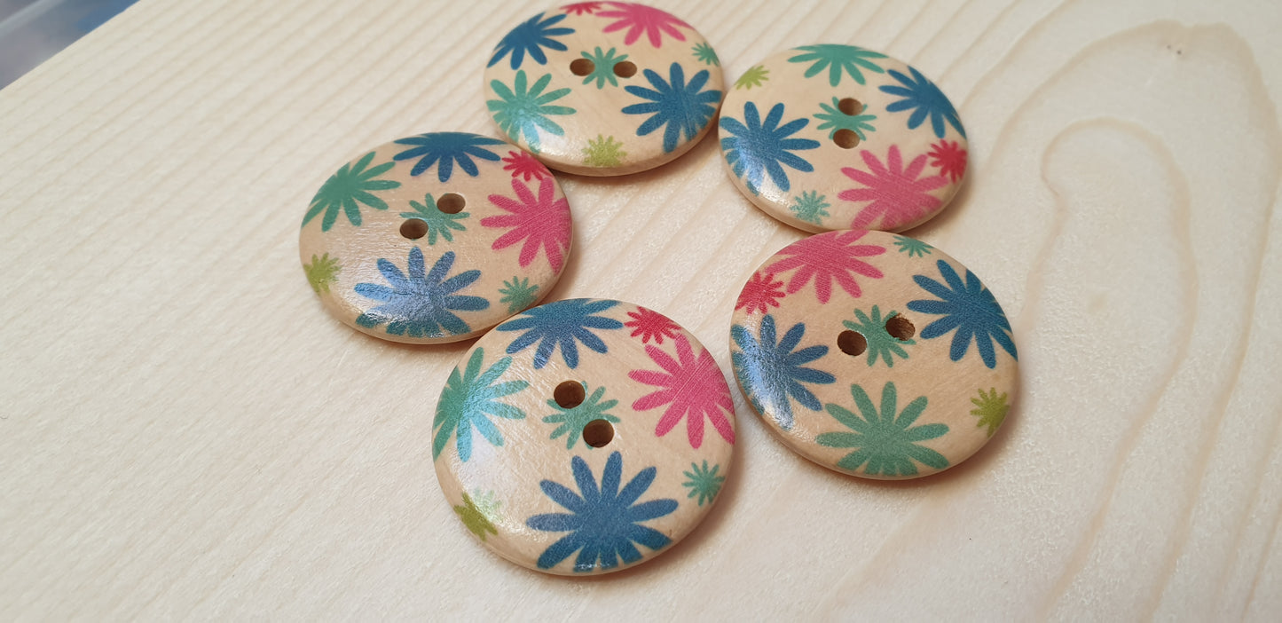 FLOWERWORKS / 30mm - 5 buttons / Wooden Buttons / Sewing Buttons