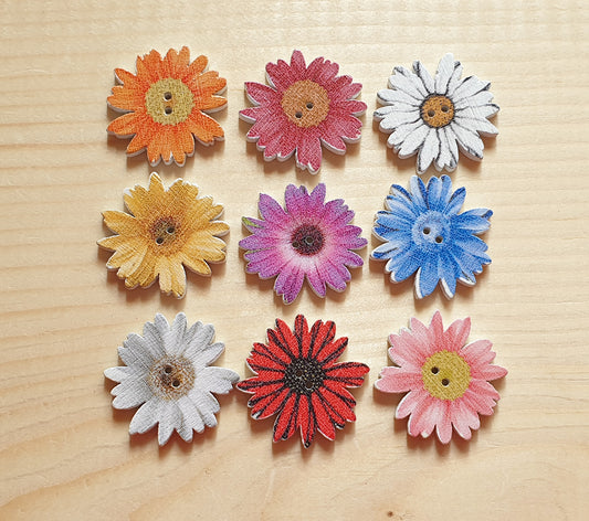 SUMMER FLOWERS / 25*25mm / Wooden Buttons / Sewing Buttons