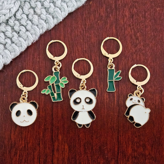 THE PANDAS - 5 pieces / Knitting Stitch Markers / Knitting Notions