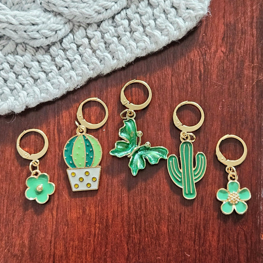 THE GREENERY - 5 pieces / Knitting Crochet Stitch Markers / Notions