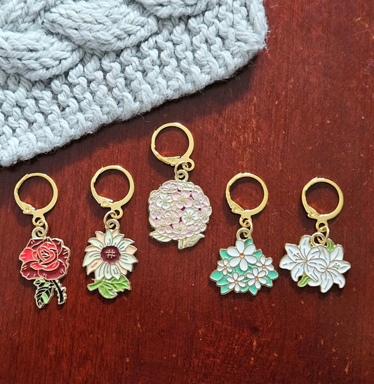 THE FLORALS - 5 pieces / Knitting Crochet Stitch Markers / Notions