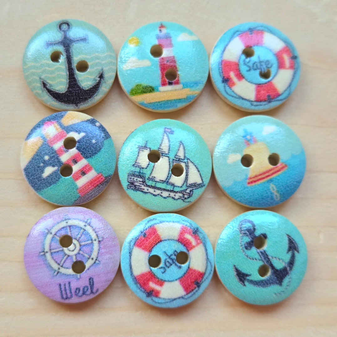 Little Ocean Explorer / Wooden Buttons / 15mm (Set of 8) (Set B)