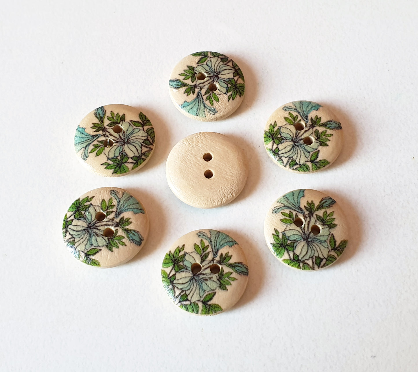 GREEN FLORALS / 18mm - 6 buttons / Wooden Buttons / Sewing Buttons