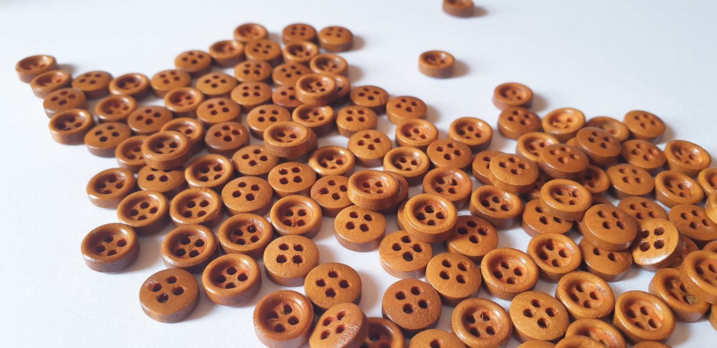 4-HOLE MINI Peanut Brown / 9mm / Set of 8 buttons / Wooden Buttons / Sewing Buttons