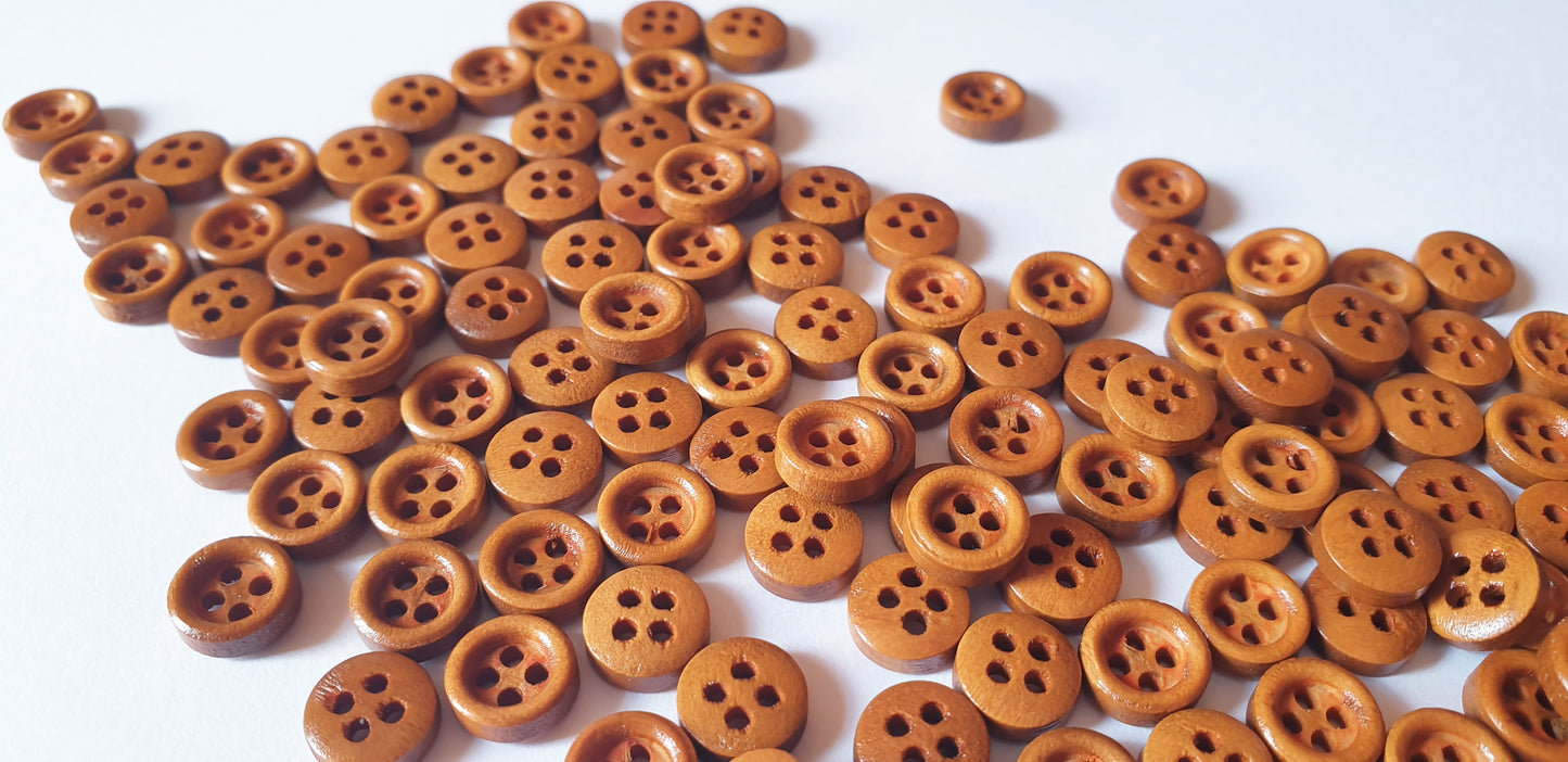 4-HOLE MINI Peanut Brown / 9mm / Set of 8 buttons / Wooden Buttons / Sewing Buttons