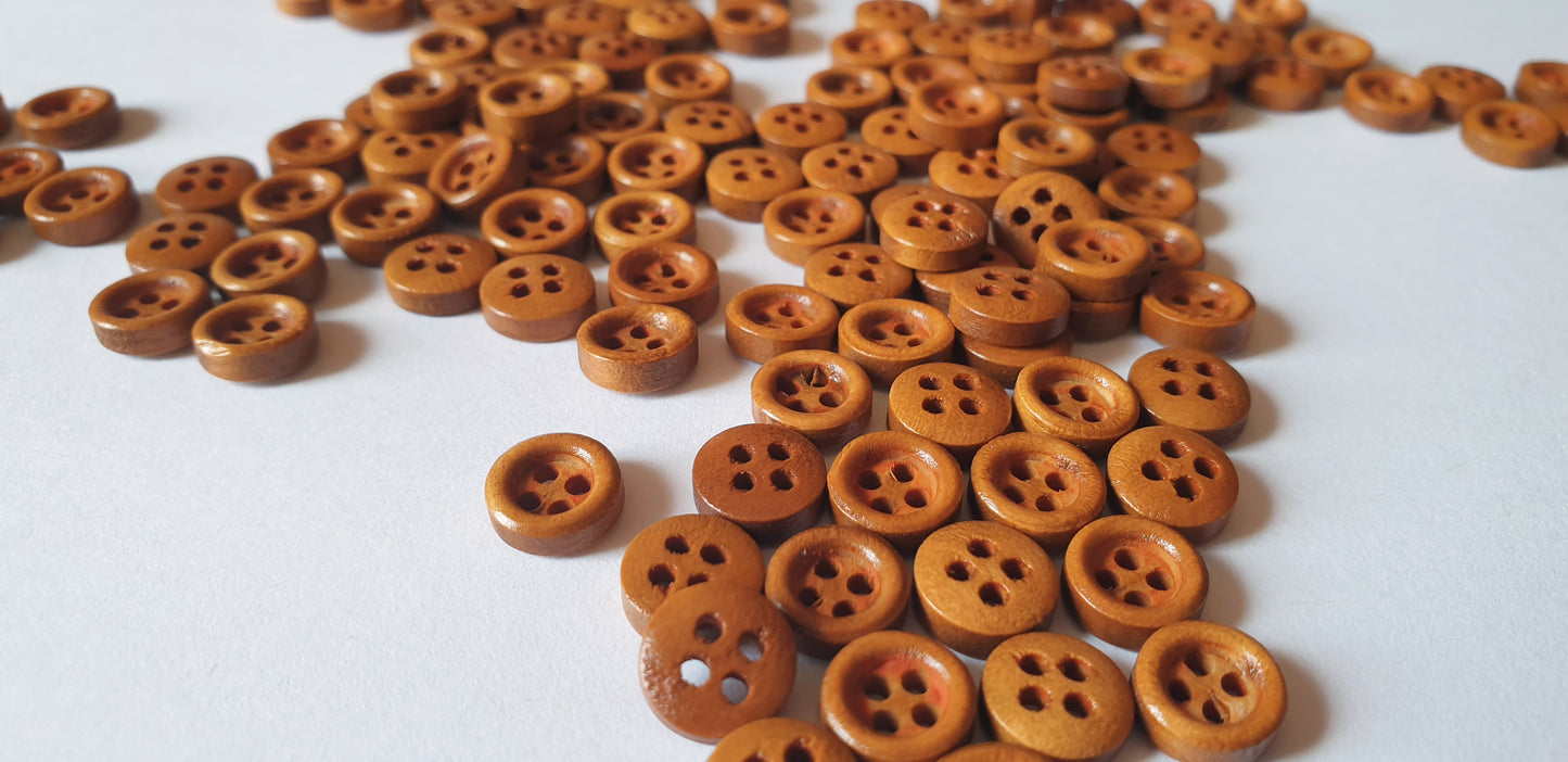 4-HOLE MINI Peanut Brown / 9mm / Set of 8 buttons / Wooden Buttons / Sewing Buttons