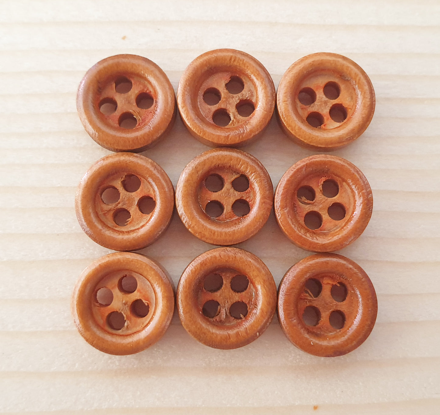 Clearance // 4-HOLE MINI BROWN Wooden Buttons / 9mm Natural Wood Sewing Buttons