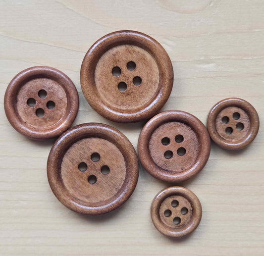 4-HOLE BROWN Wooden Buttons / 12.5-23mm Natural Wood Sewing Buttons