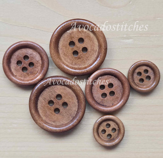 4-HOLE BROWN / 12.5-25mm / Set of 10 buttons / Wooden Buttons / Sewing Buttons