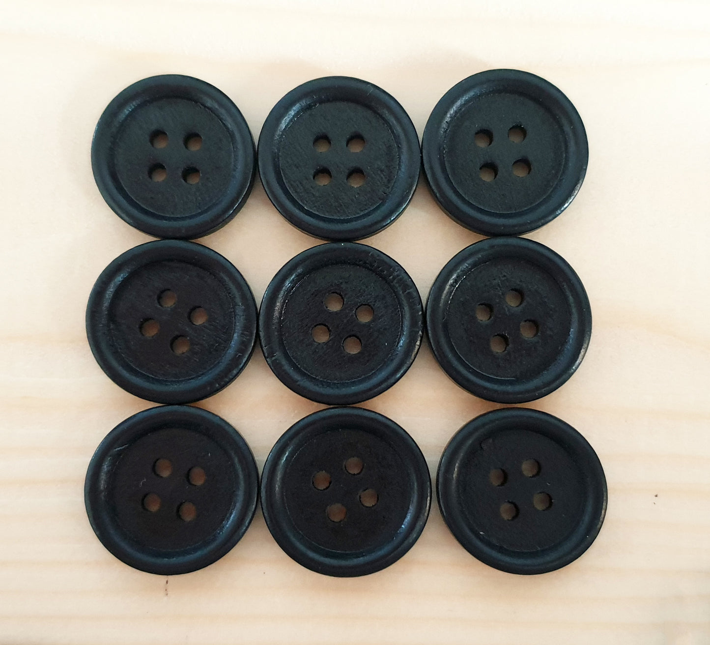 4-HOLE BLACK Wooden Buttons / 10-35mm Natural Wood Sewing Buttons