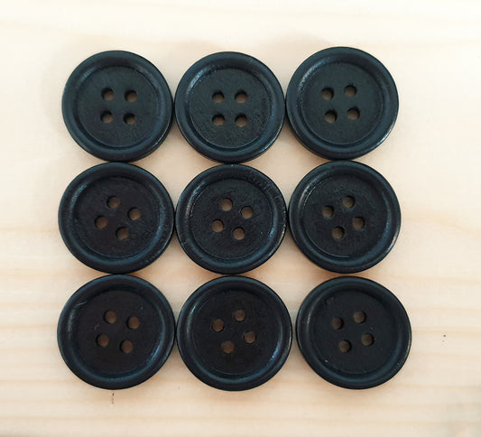 4-HOLE BLACK Wooden Buttons / 10-35mm Natural Wood Sewing Buttons