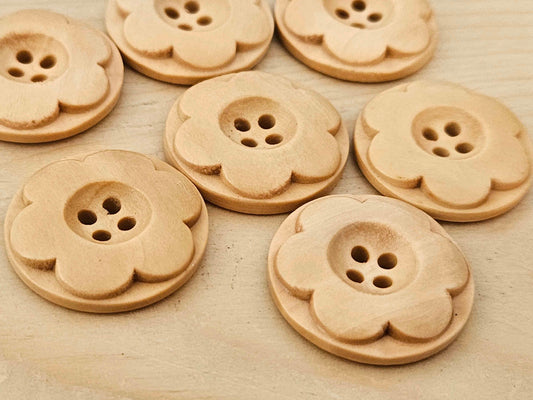 VINTAGE FLOWER ROUND Beige / 25mm - 6 buttons / Wooden Buttons / Sewing Buttons