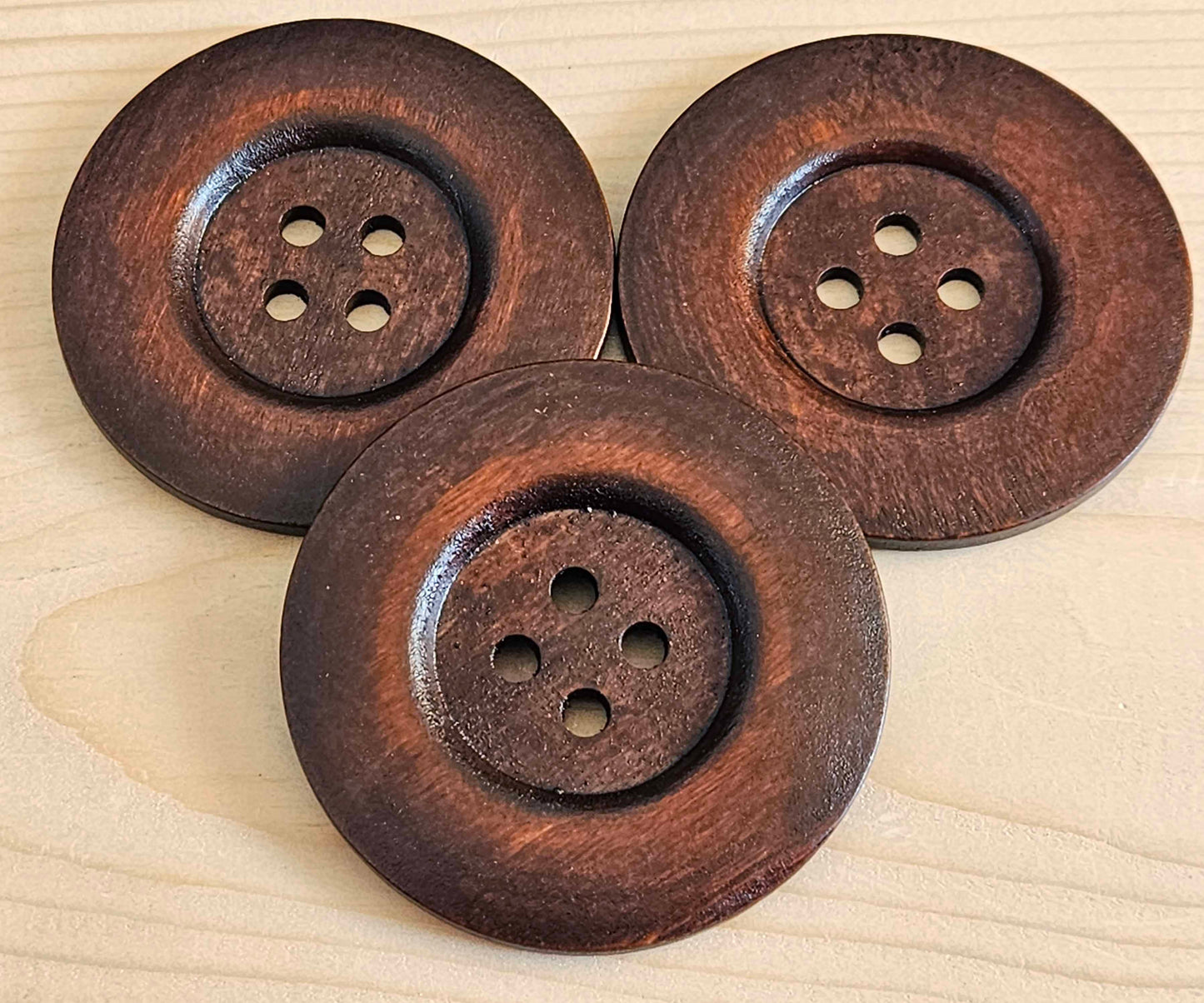 Clearance // THICK EDGE / Coffee Brown 4-Hole Wooden Buttons / 60mm (Set of 2)