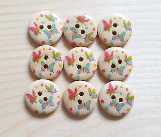 BUTTERFLIES / 18mm - 6 buttons / Wooden Buttons / Sewing Buttons